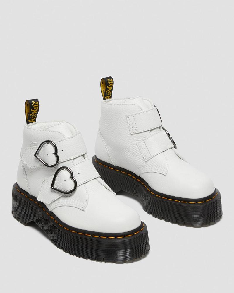 Women's Dr Martens Devon Heart Leather Platform Boots White | AU 237PJJ